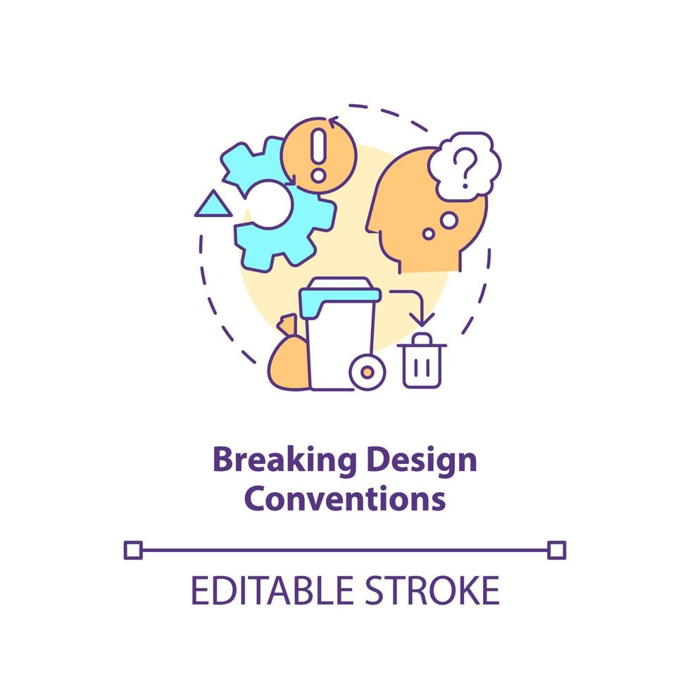 Breaking design conventions concept icon. Cognitive load. UI UX designer mistake abstract idea thin line illustration. Isolated outline drawing. Editable stroke vector