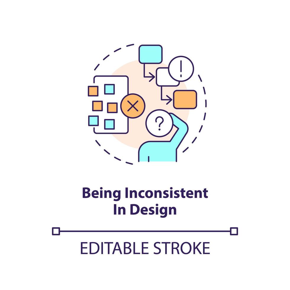 Inconsistency concept icon. App usability. Frequent user experience design mistake abstract idea thin line illustration. Isolated outline drawing. Editable stroke vector