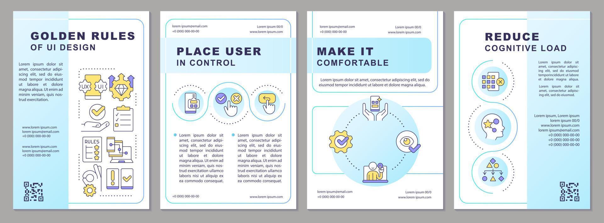 UI fundamentals brochure template. Digital product usability. Leaflet design with linear icons. Editable 4 vector layouts for presentation, annual reports