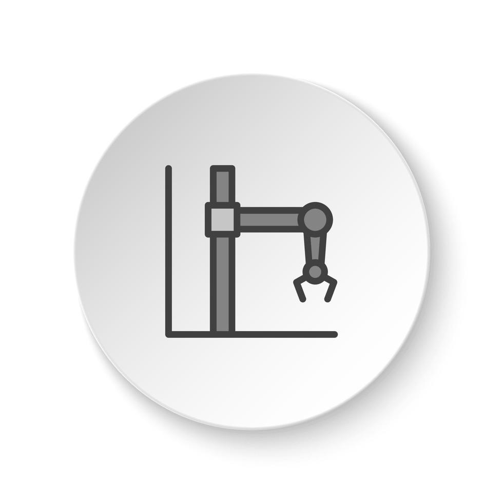 redondo botón para web icono, hidráulico brazo, industrial brazo. botón bandera redondo, Insignia interfaz para solicitud ilustración en blanco antecedentes vector