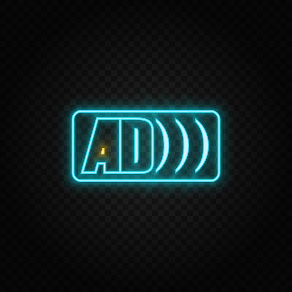 Ad logo. Blue and yellow neon vector icon. Transparent background.