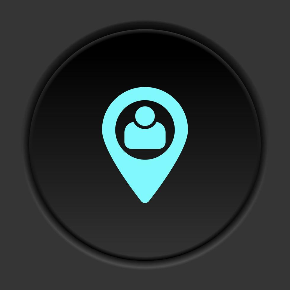 Round button icon, user, location. Button banner round, badge interface for application illustration on dark background vector