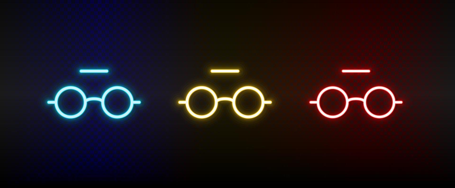 glasses, mark, unread neon icon set. Set of red, blue, yellow neon vector icon on dark transparent background