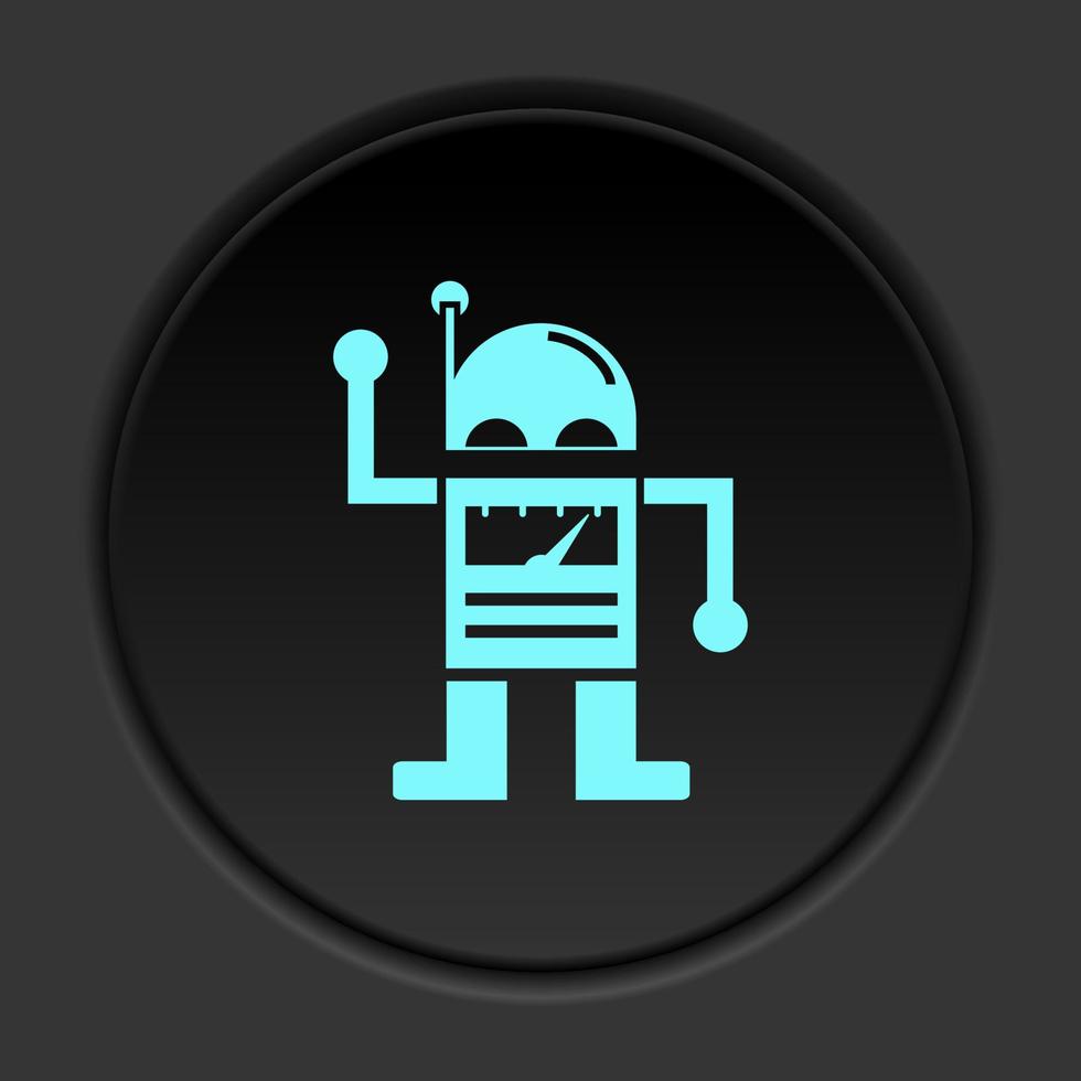 Dark button icon Robot technology. Button banner round badge interface for application illustration on darken background vector