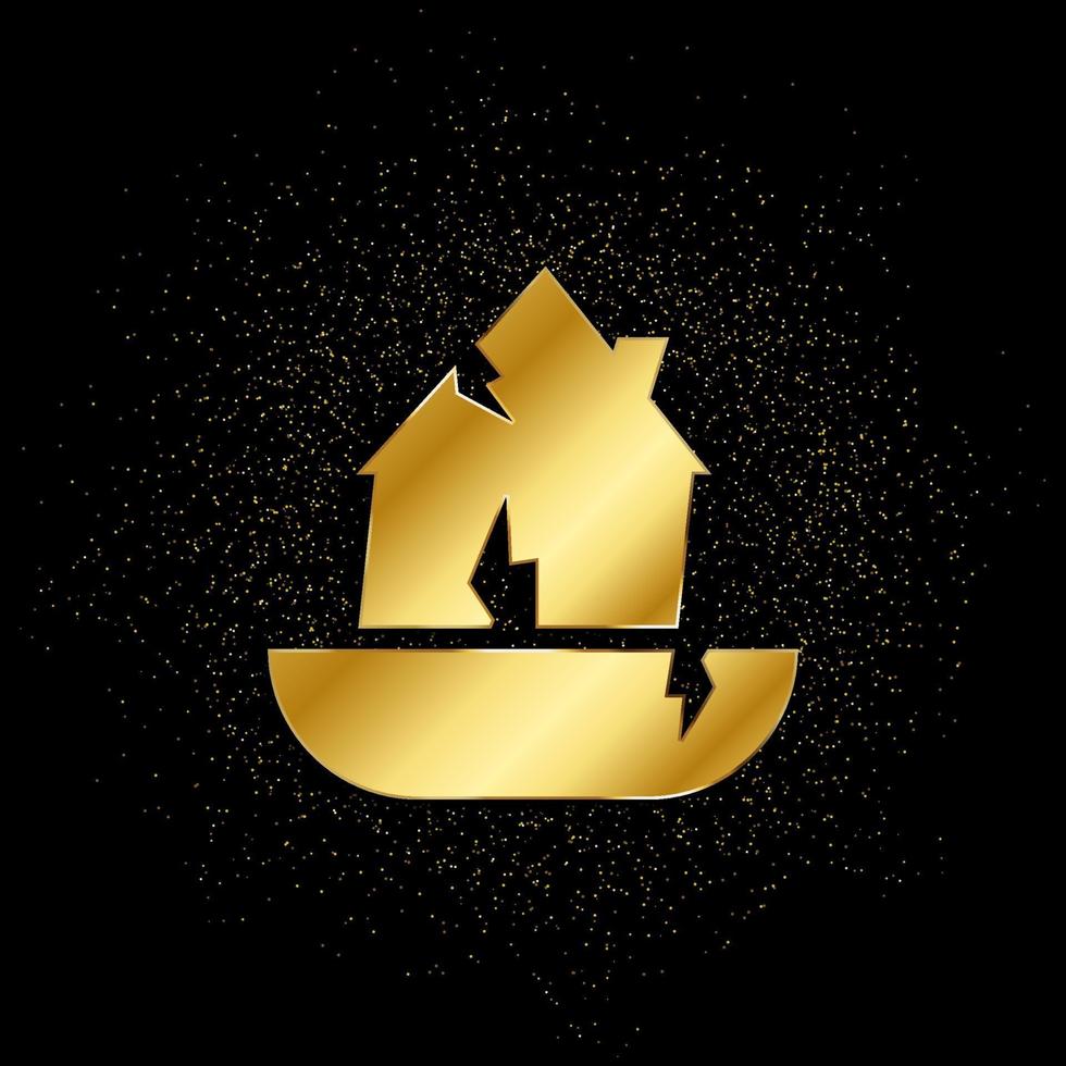 Damage, earthquake, home, house gold, icon. Vector illustration of golden particle background . Vector gold background