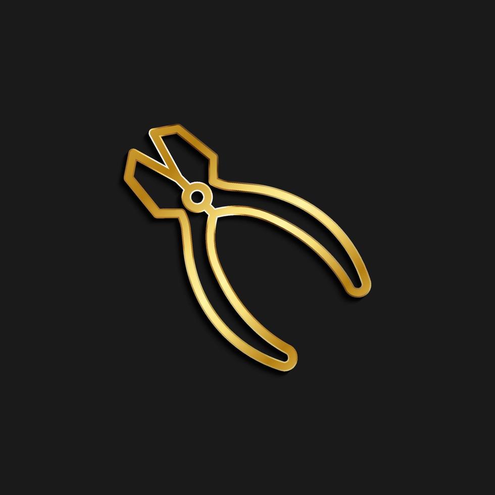 nippers, repair gold icon. Vector illustration of golden dark background .