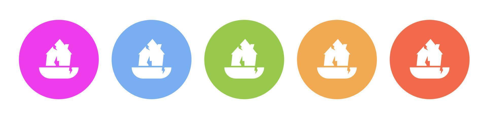 Multi colored flat icons on round backgrounds. Damage, earthquake, home, house multicolor circle vector icon on white background