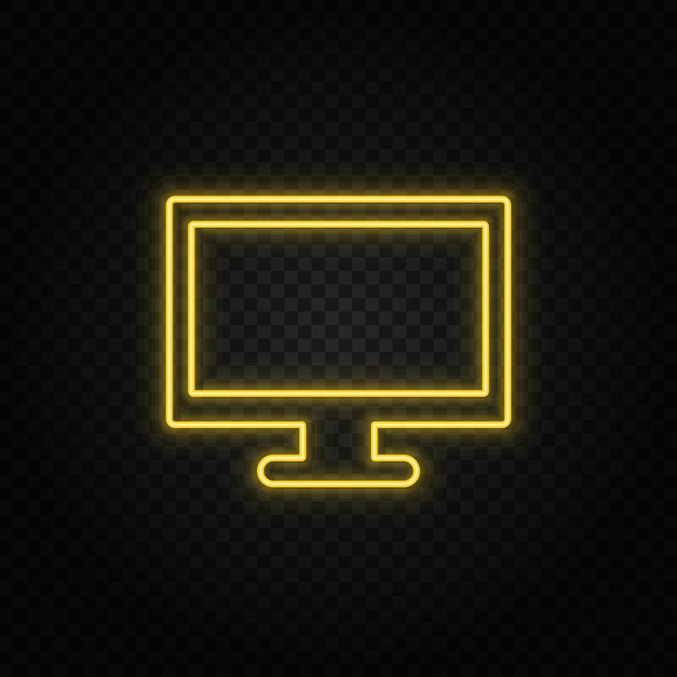 computer yellow neon icon .Transparent background. Yellow neon vector icon on dark background