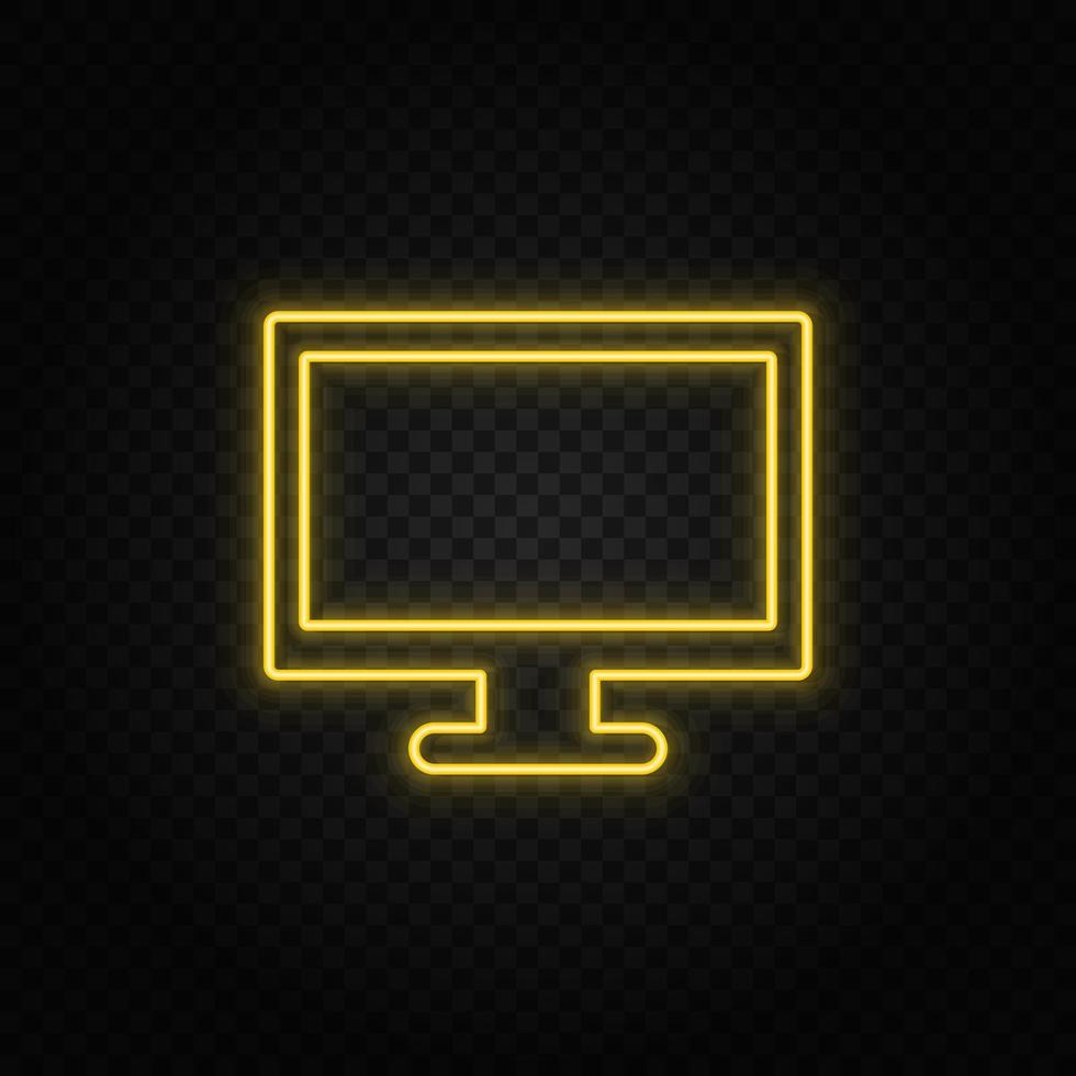 computer yellow neon icon .Transparent background. Yellow neon vector icon on dark background