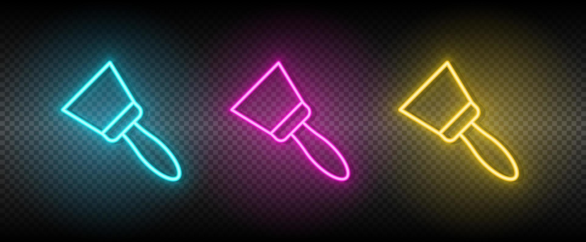 scraper, tool vector icon yellow, pink, blue neon set. Tools vector icon on dark transparency background
