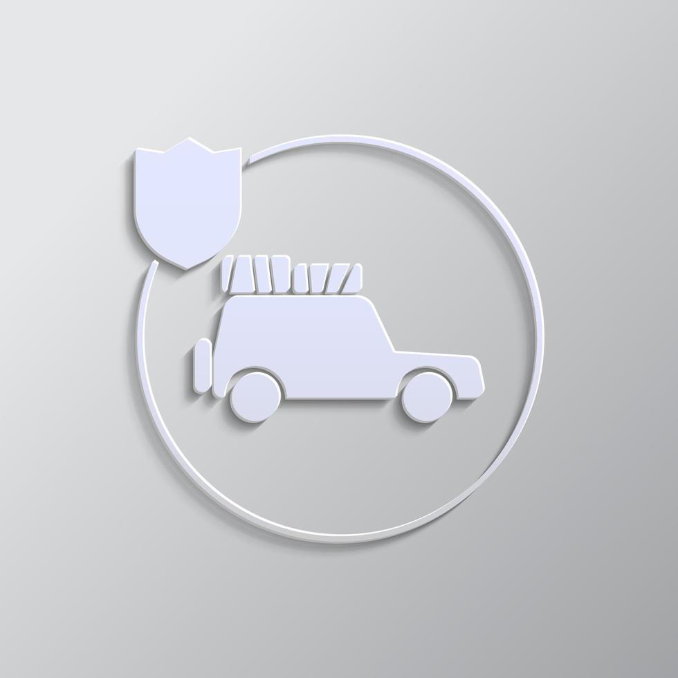 viajar, auto, seguro, icono, vector, asegurable, fusible papel estilo. gris color vector fondo- papel estilo vector icono. en blanco antecedentes