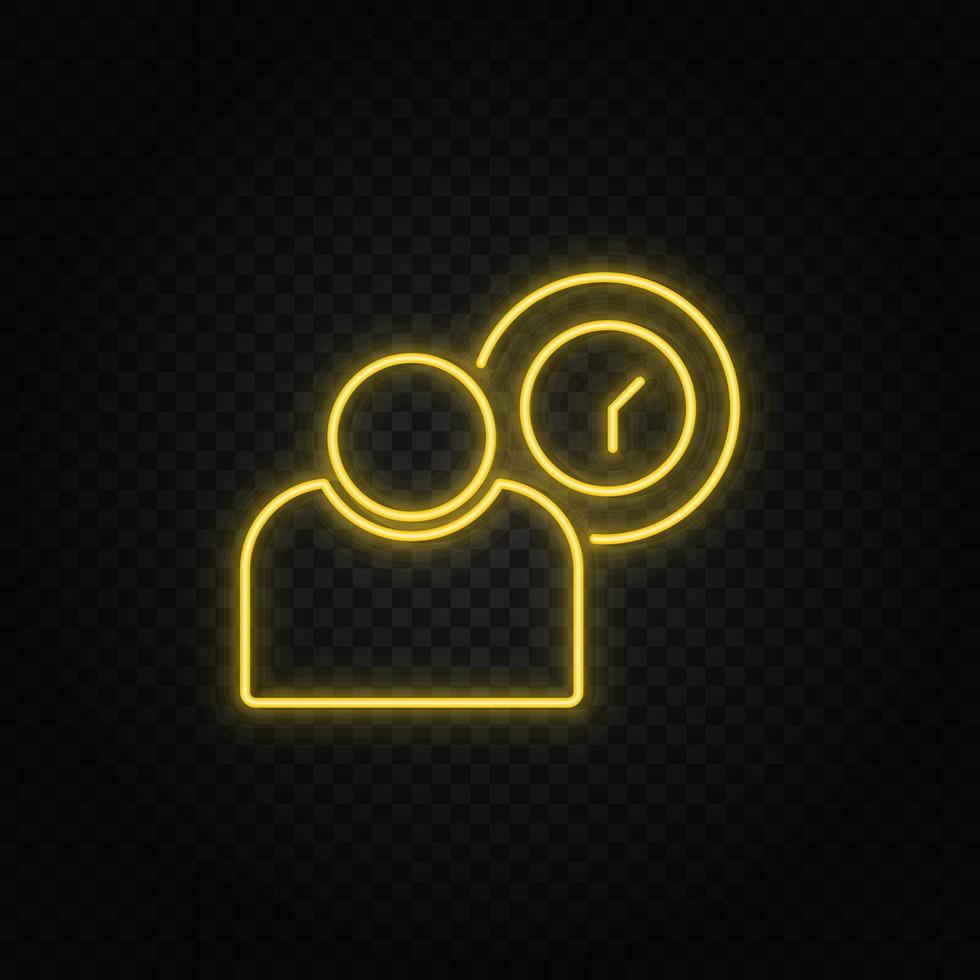 employee, user yellow neon icon .Transparent background. Yellow neon vector icon on dark background