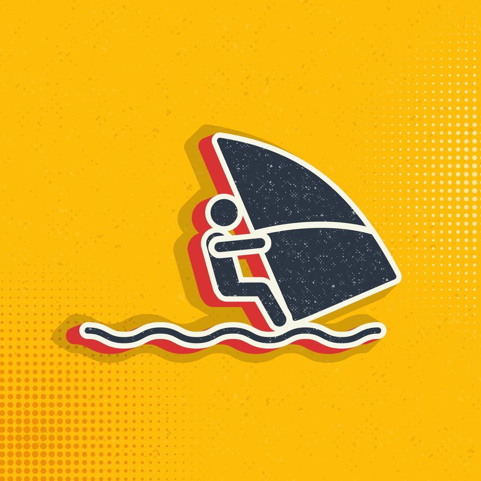 Windsurf sea pop art, retro icon. Vector illustration of pop art style on retro background
