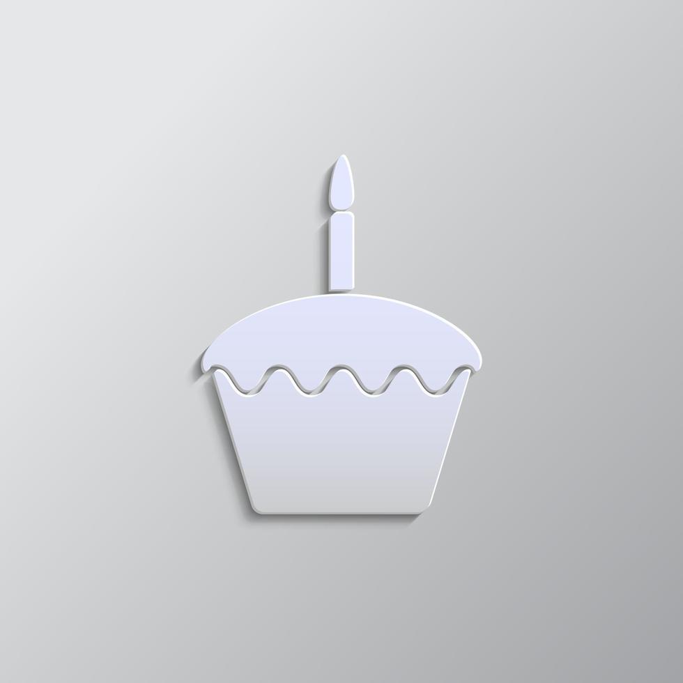 Birthday cake icon vector illustration. Happy birthday. Cake for birthday celebration with three candles. Vector icon. Paper style vector icon on white background
