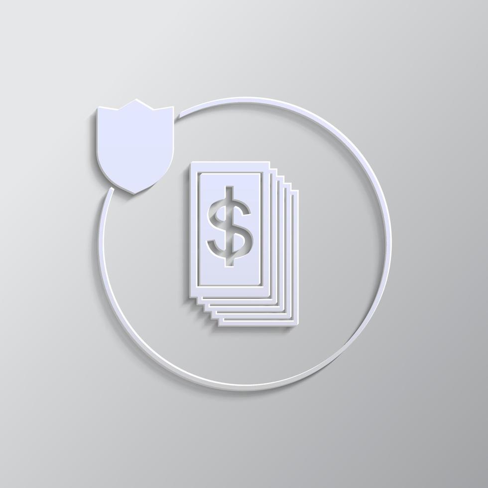 money, business, insurance, icon, vector, insurable, fuse paper style. Grey color vector background- Paper style vector icon. on white background
