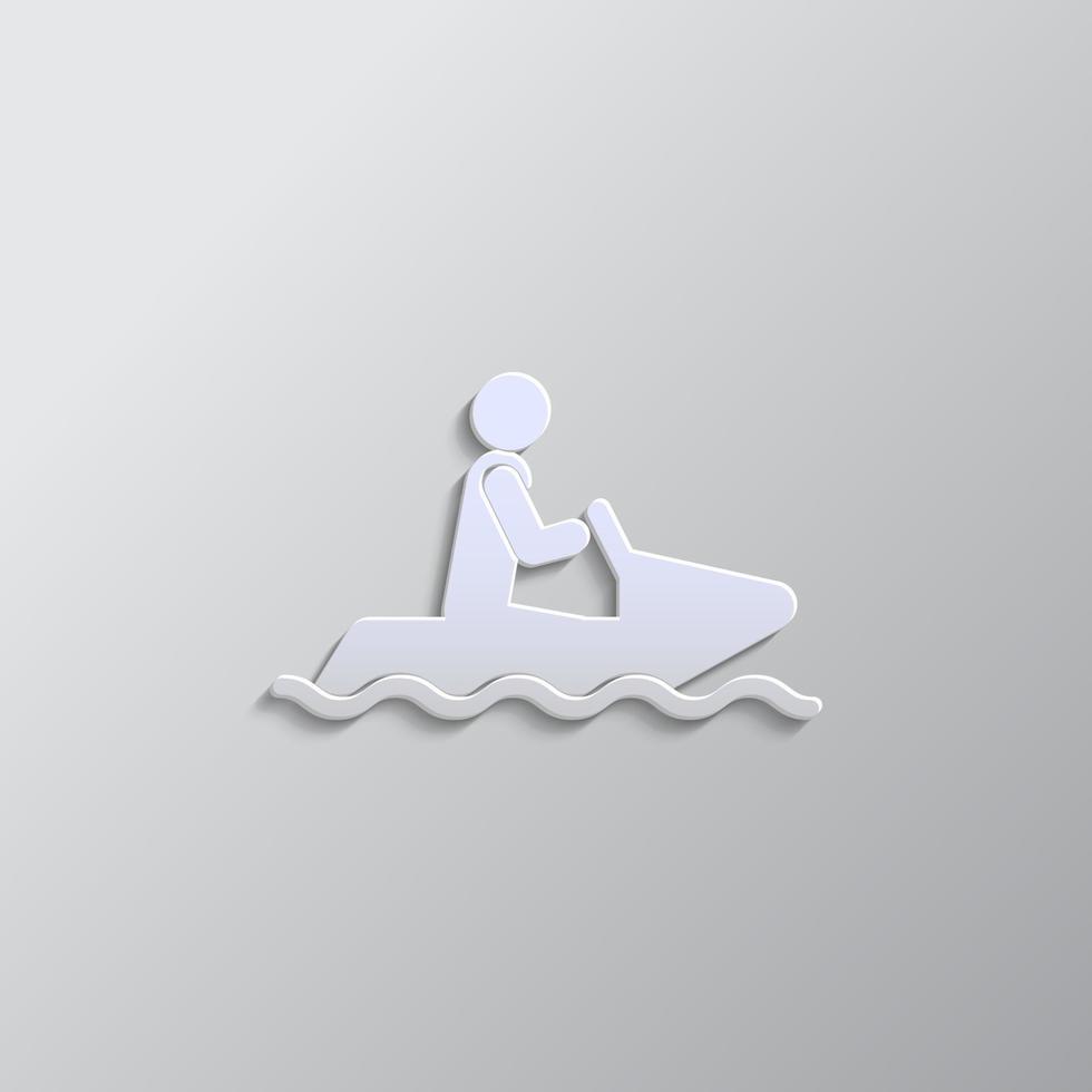 Snow motorbike paper style, icon. Grey color vector background- Paper style vector icon.