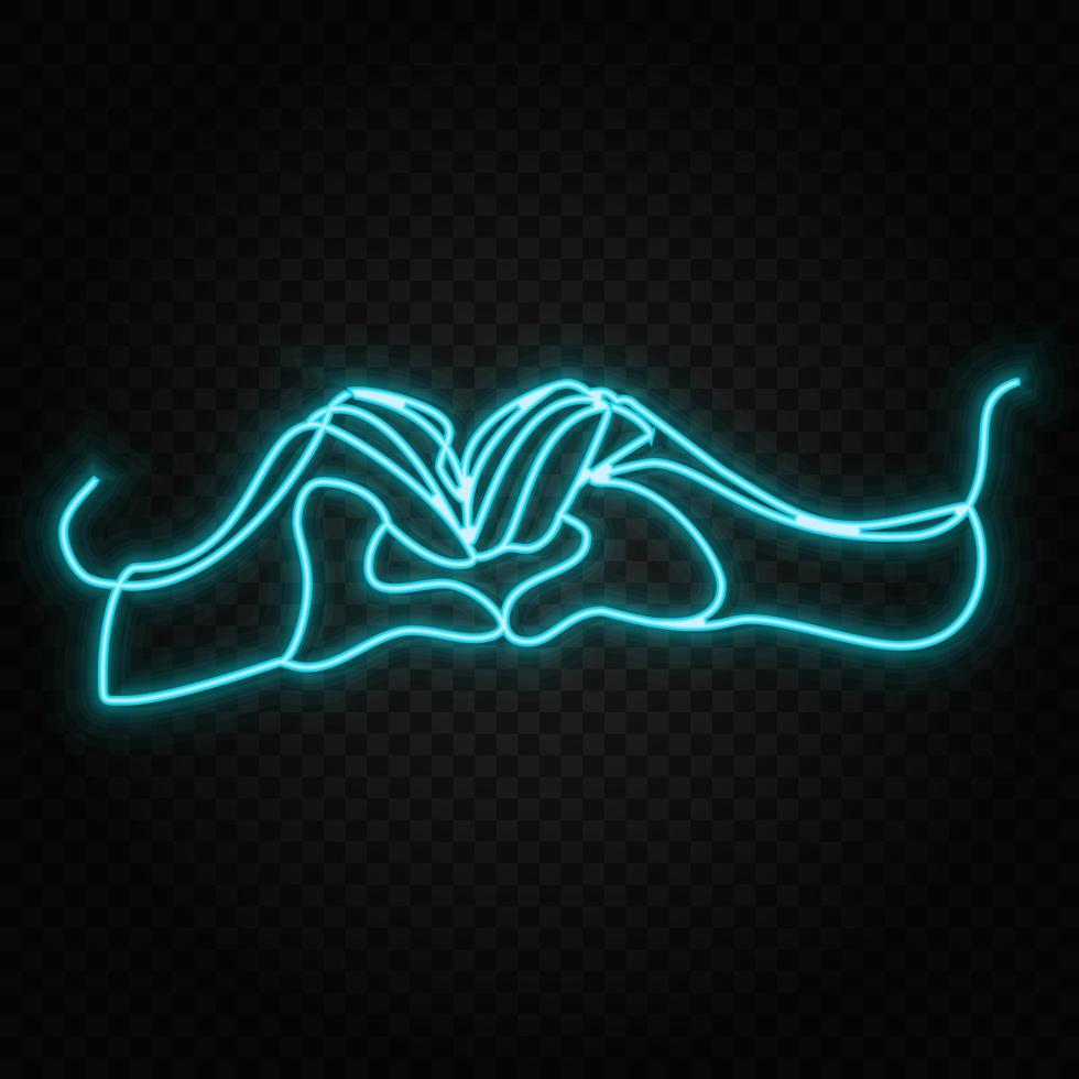 Hands shows heart one line neon vector icon. One line art, illustration .