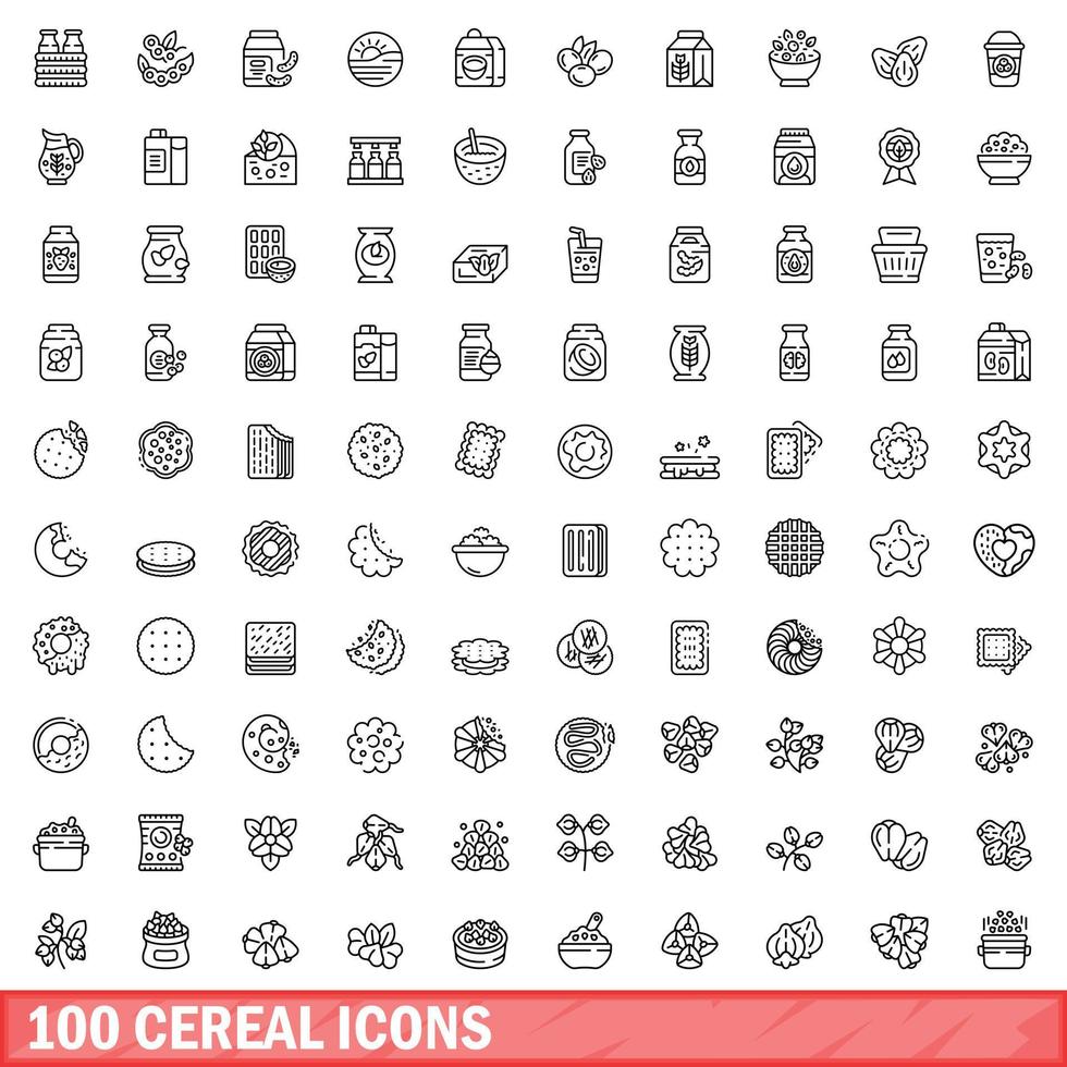 100 cereal icons set, outline style vector