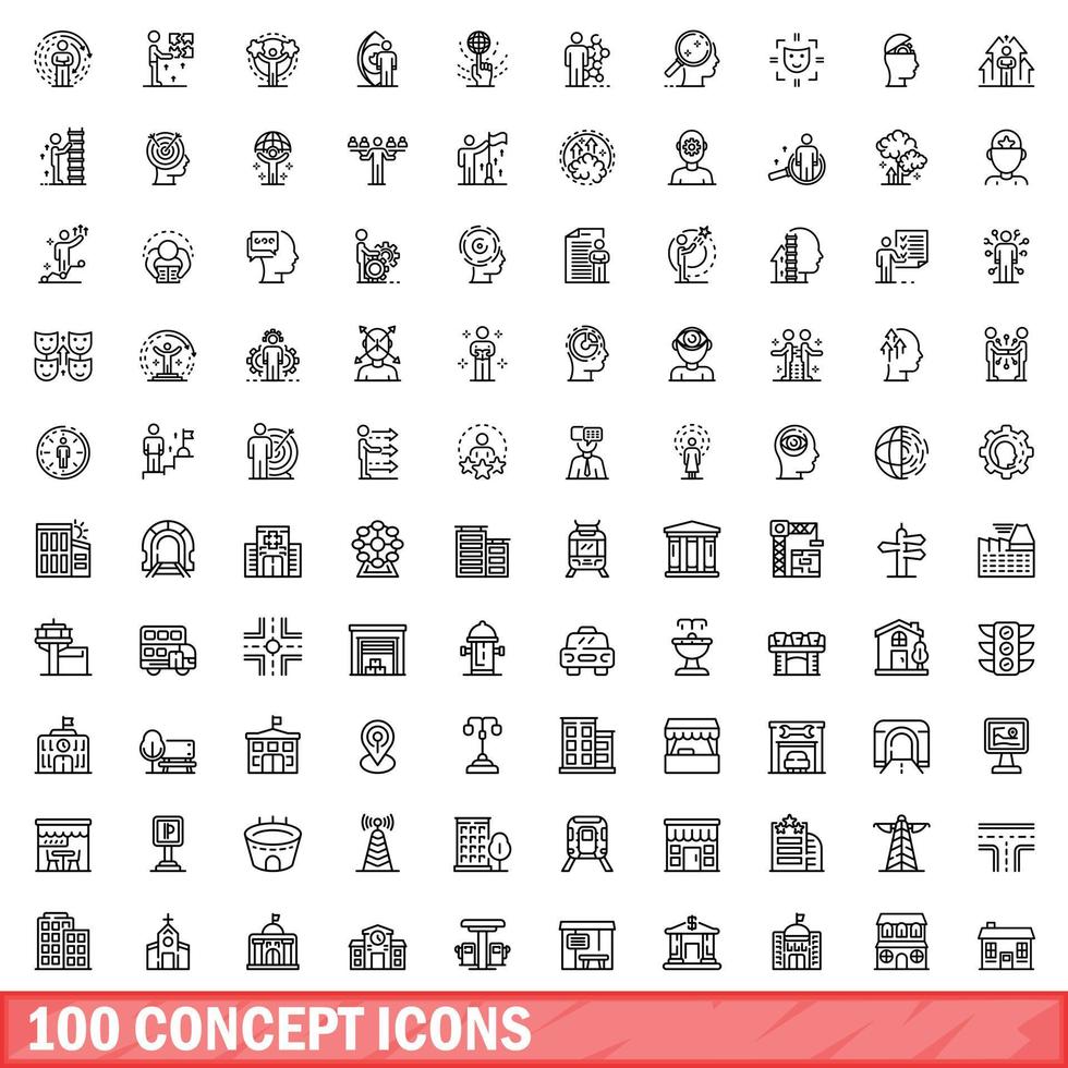 100 concepto íconos colocar, contorno estilo vector