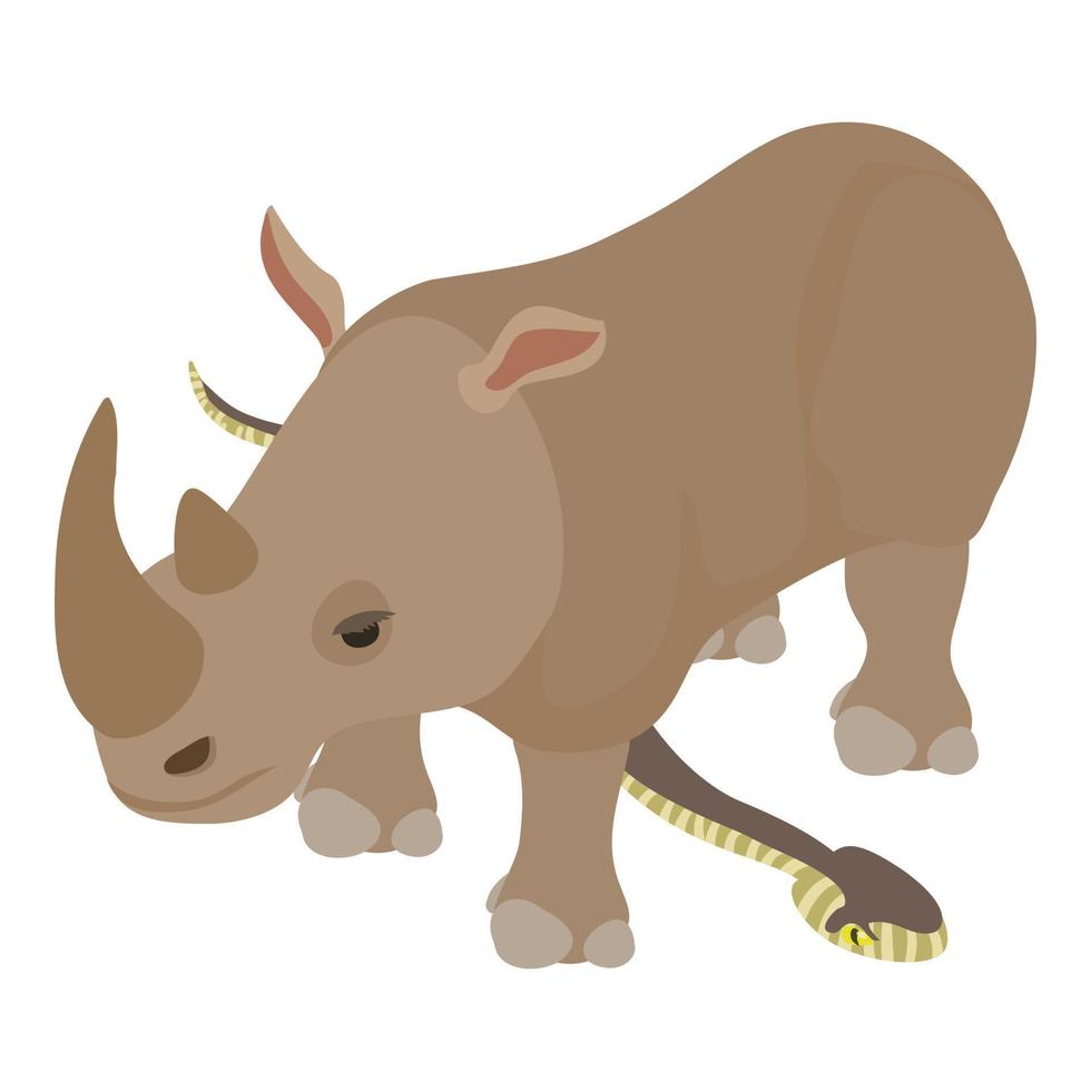 Animal care icon isometric vector. Creeping common viper and big rhinoceros icon vector