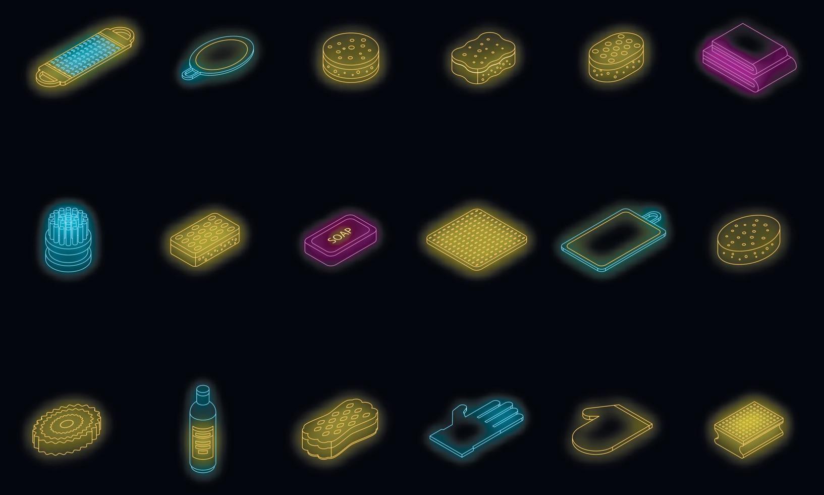 Washcloth icons set vector neon