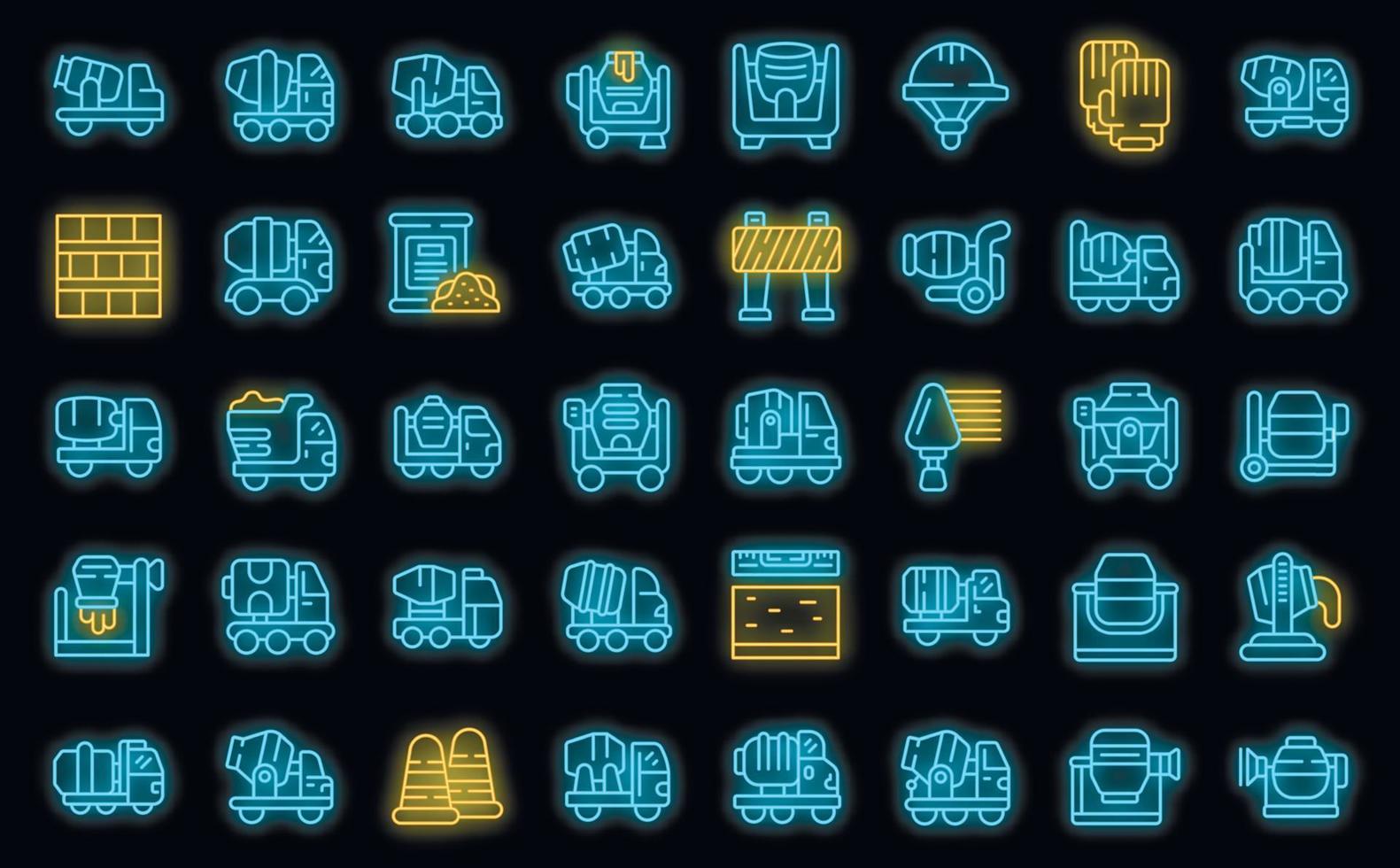 Cement mixer icons set vector neon