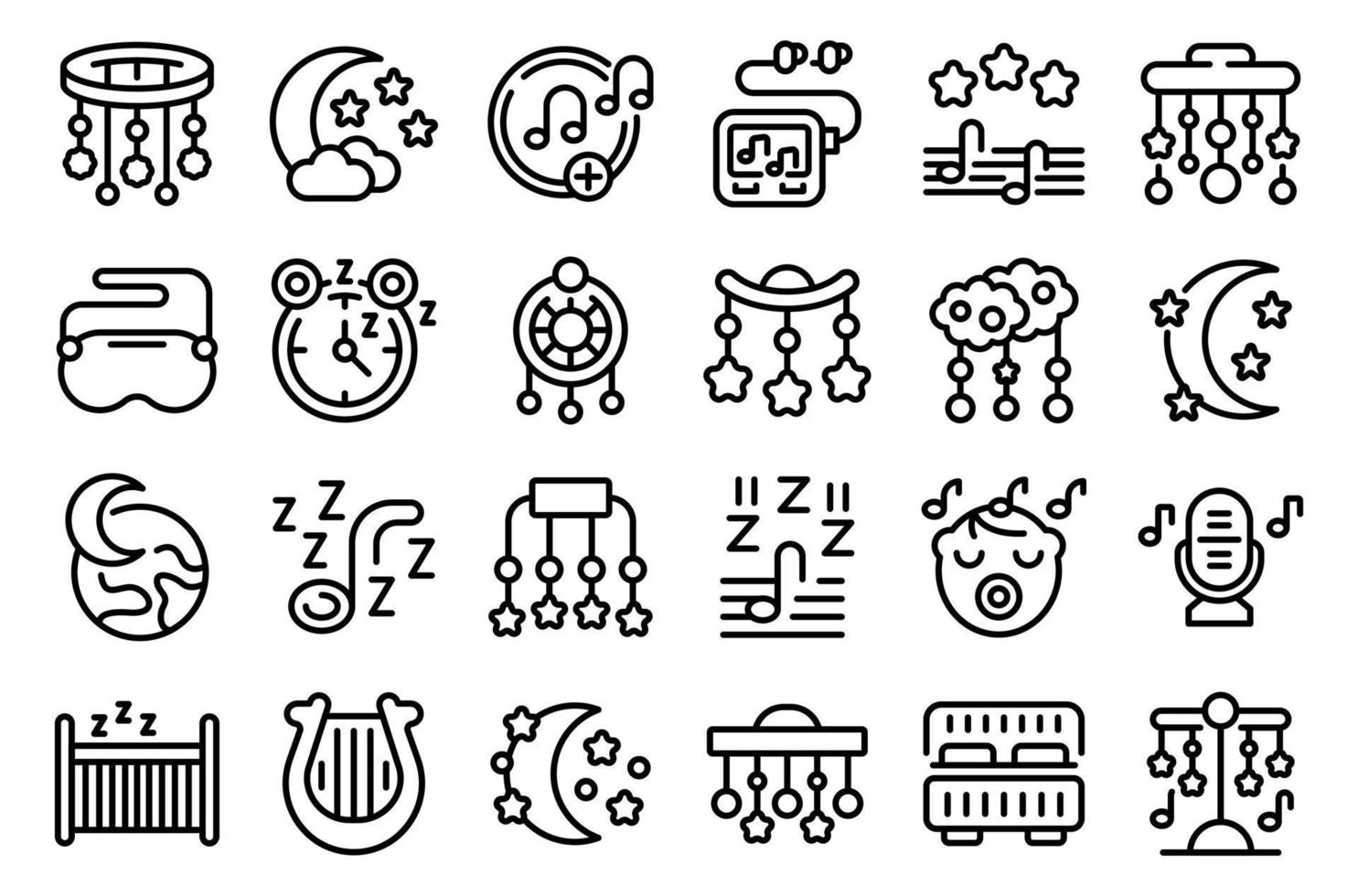Lullaby icons set outline vector. Moon crescent vector