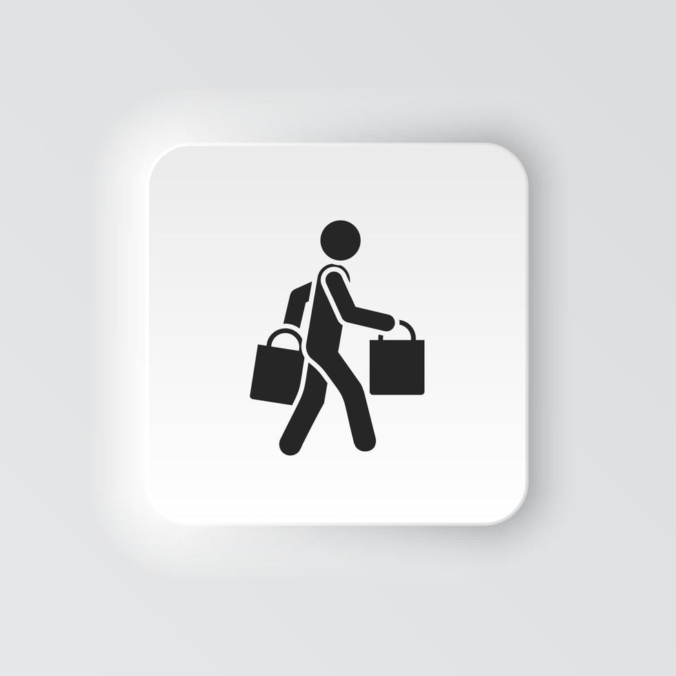 Rectangle button icon Shopping man. Button banner Rectangle badge interface for application illustration on neomorphic style on white background vector