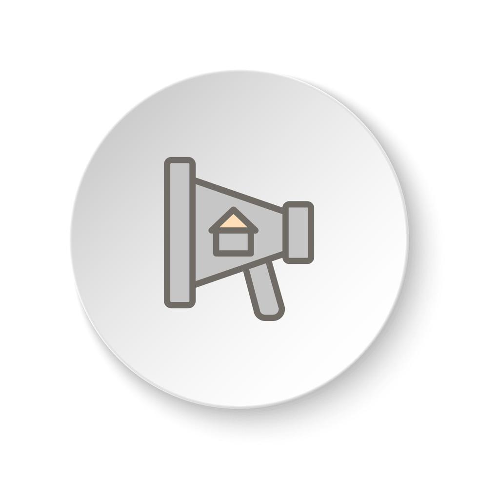 Round button for web icon, ads, apartment, house, marketing. Button banner round, badge interface for application illustration on white background vector