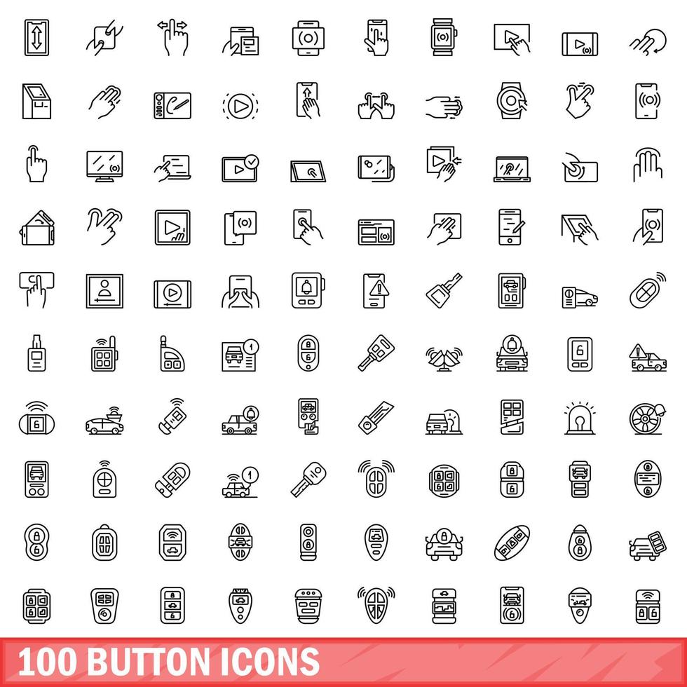 100 botón íconos colocar, contorno estilo vector