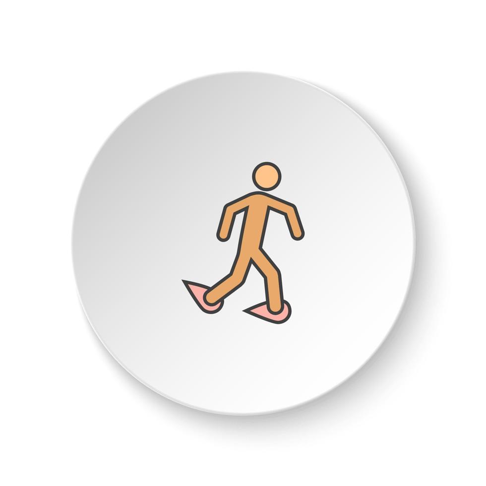 redondo botón para web icono, caminando con raquetas de nieve botón bandera redondo, Insignia interfaz para solicitud ilustración en blanco antecedentes vector