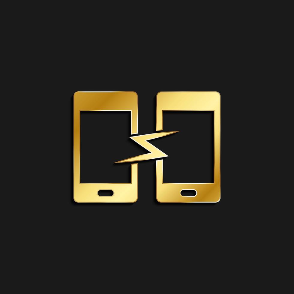 phone, sync gold icon. Vector illustration of golden style icon on dark background