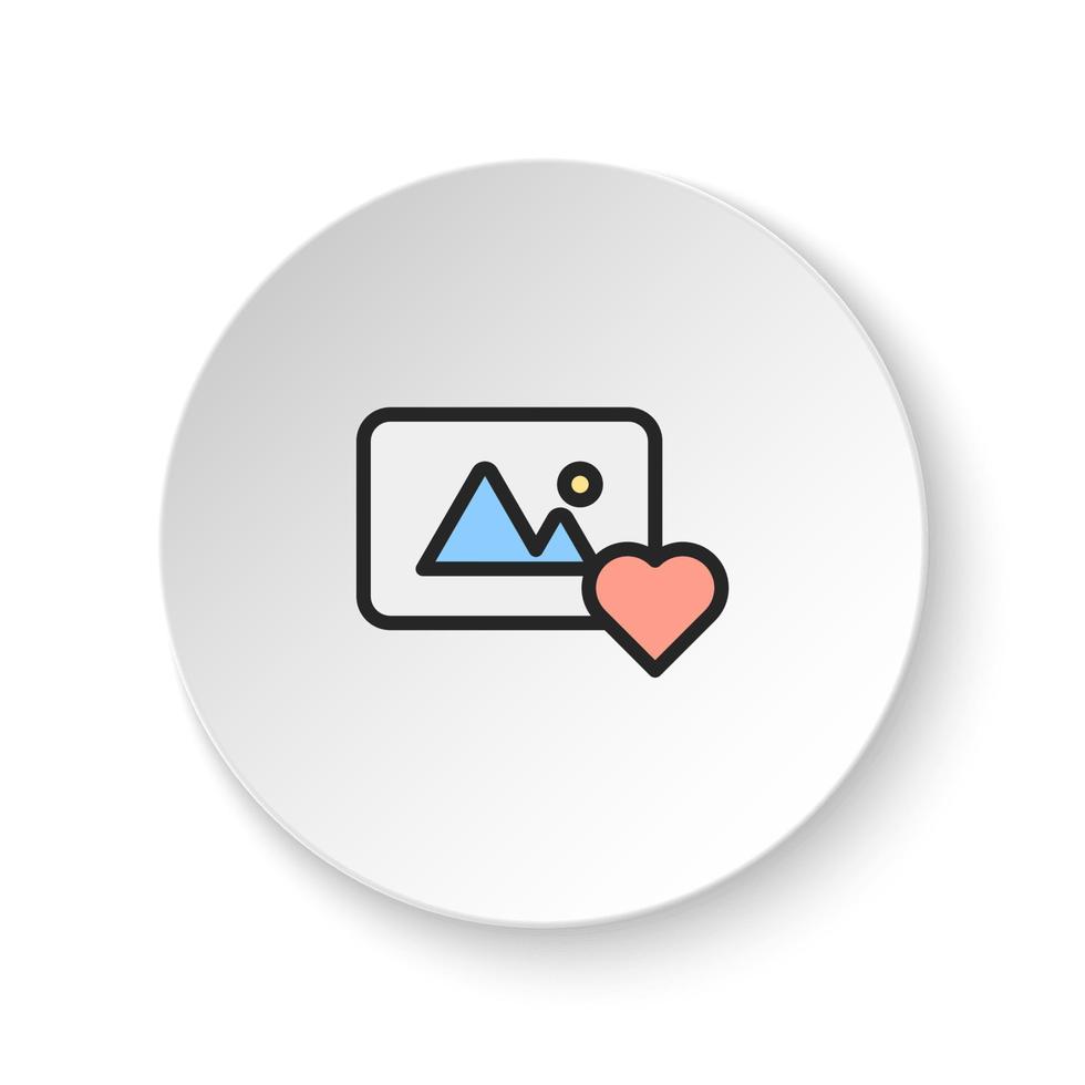 redondo botón para web icono, como, amar, foto. botón bandera redondo, Insignia interfaz para solicitud ilustración en blanco antecedentes vector