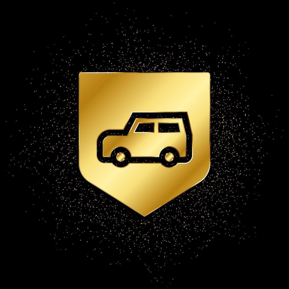 Car, insurance, shield, vehicle gold, icon. Vector illustration of golden particle background . Vector gold background