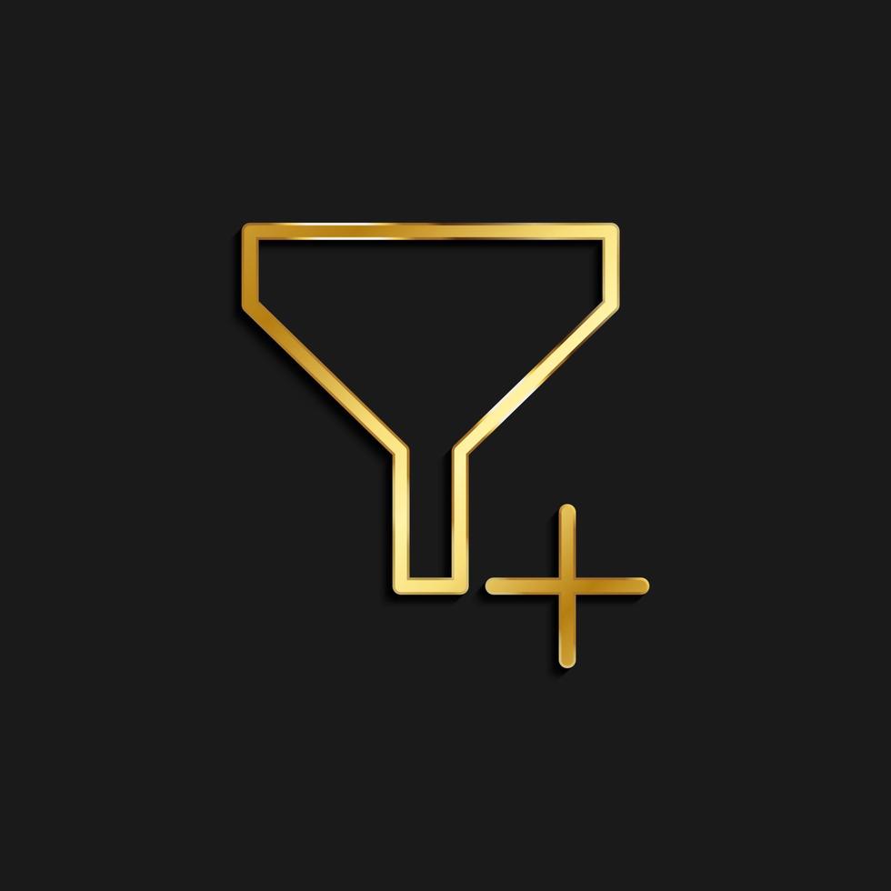 filter, new gold icon. Vector illustration of golden icon on dark background