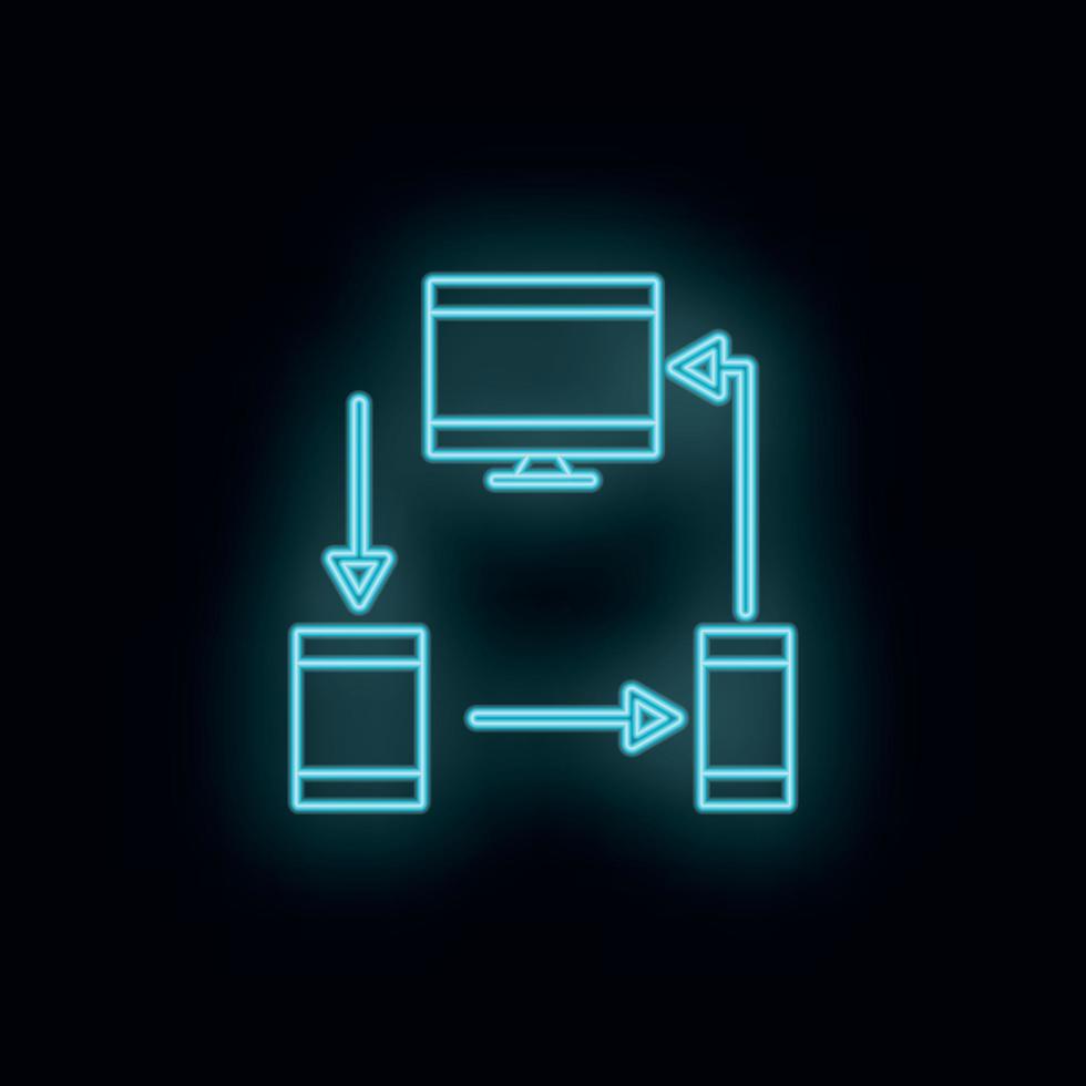 Devices, monitor, mobile, tablet, neon, icon. Web Development Vector Icon. Symbol for websites, web design, mobile app, infographics. Line symbol for website design on white background