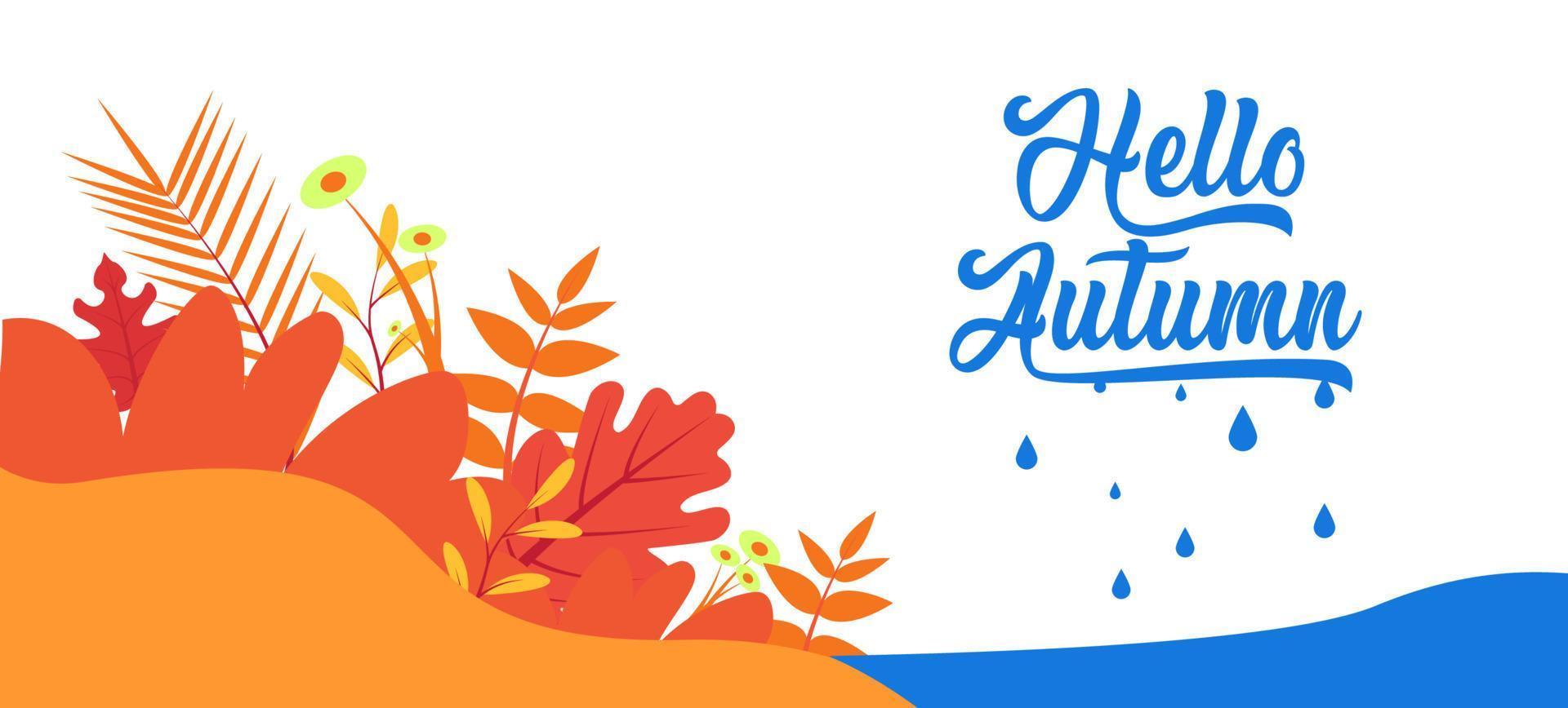 hello November, bright fall leaves and lettering composition flyer or banner template. vector