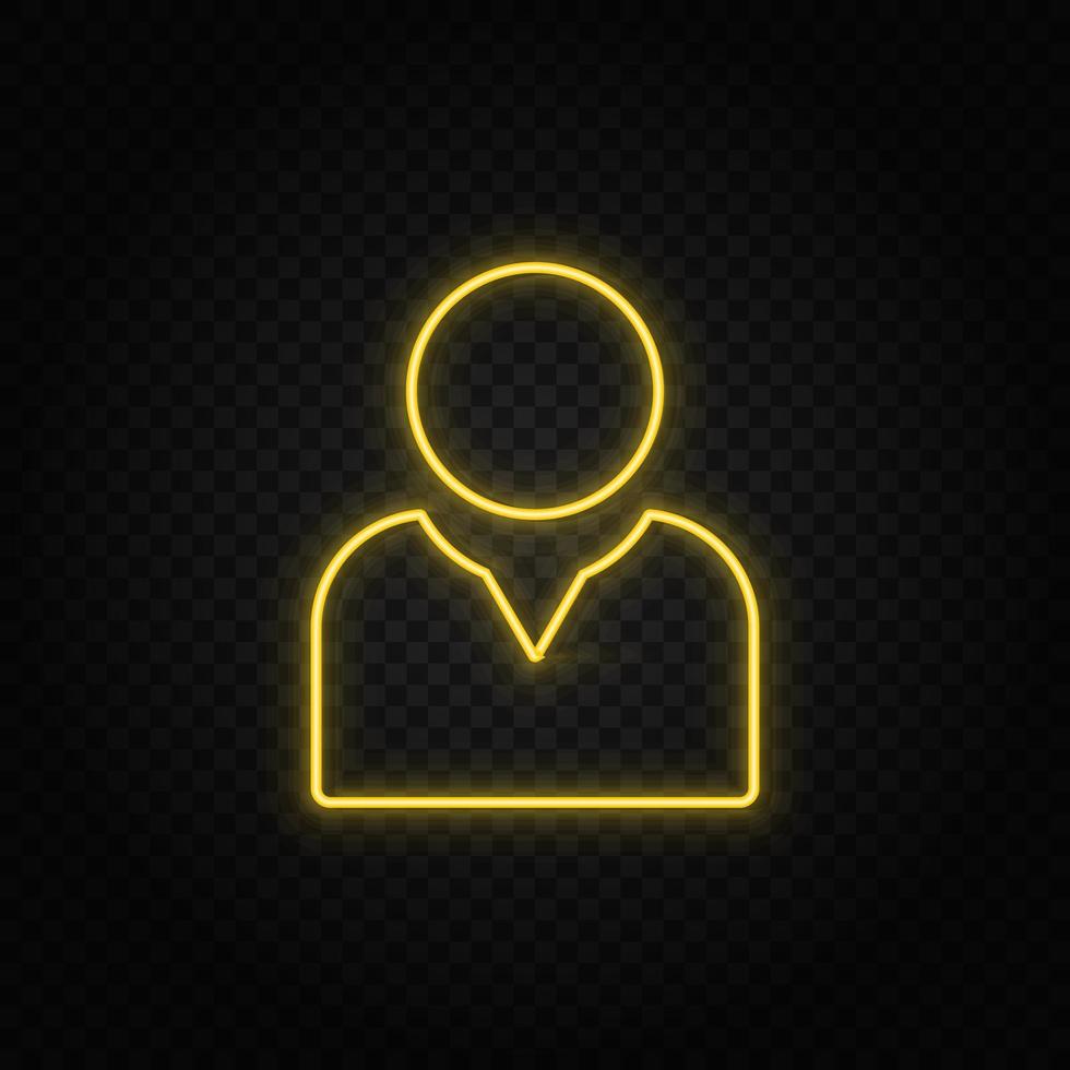 avatar, user yellow neon icon .Transparent background. Yellow neon vector icon on dark background