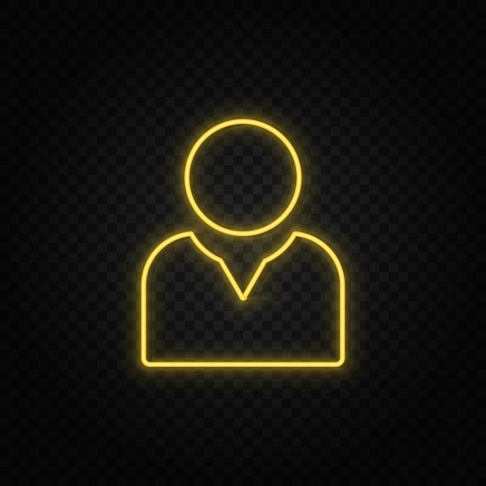 avatar, user yellow neon icon .Transparent background. Yellow neon vector icon on dark background