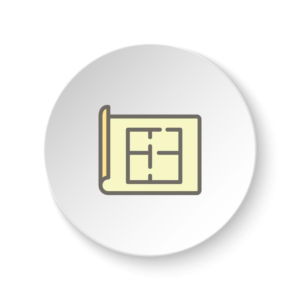 Round button for web icon, apartment, architect, plan. Button banner round, badge interface for application illustration on white background vector