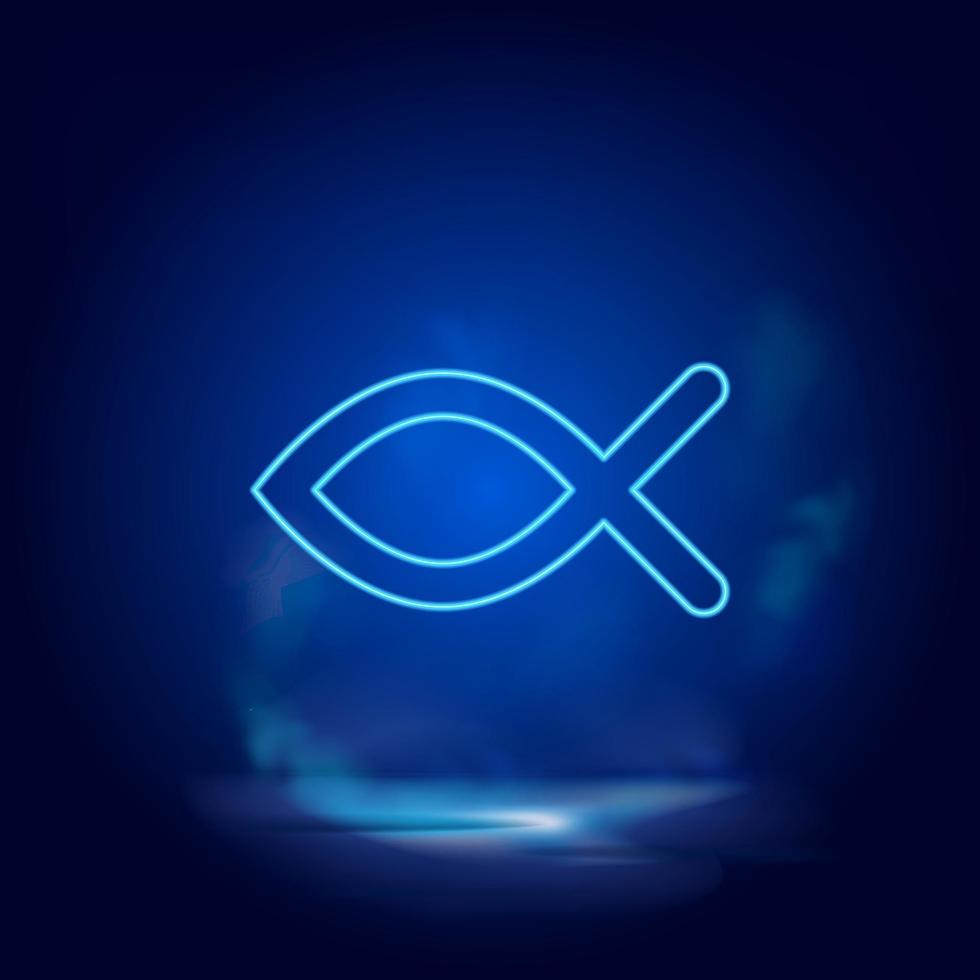 Ichthys symbol neon icon. Blue smoke effect blue background vector