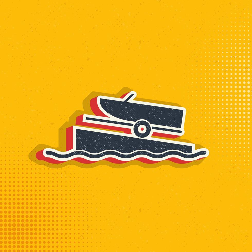 Boat on a ramp pop art, retro icon. Vector illustration of pop art style on retro background