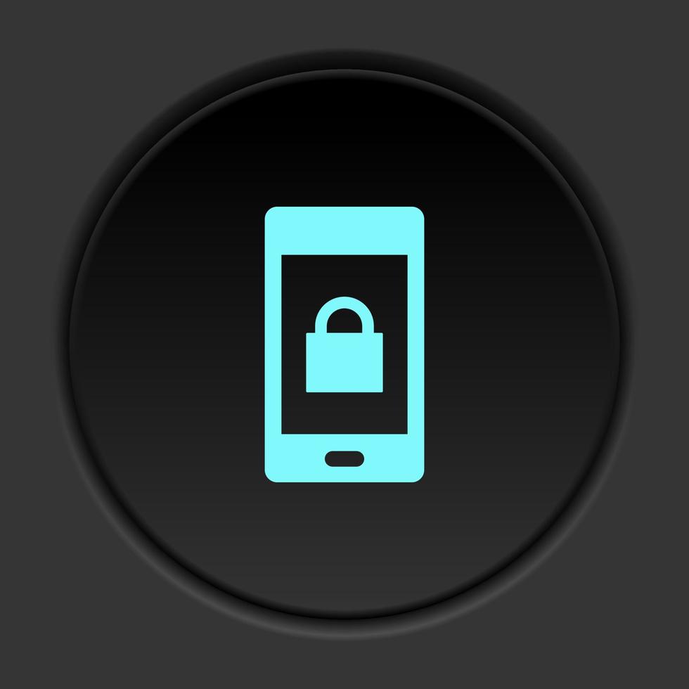 Dark button icon phone lock. Button banner round badge interface for application illustration on darken background vector