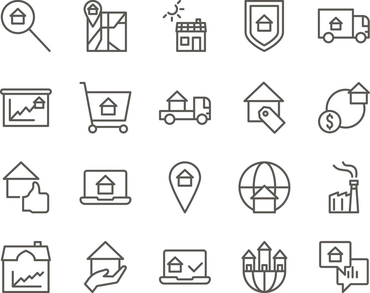 dialog, finance, talk, chat set vector icons. Real estate icon set. Simple Set of Real Estate Related Vector Line Icons. Contains such Icons as Map, Plan, Bedrooms on white background