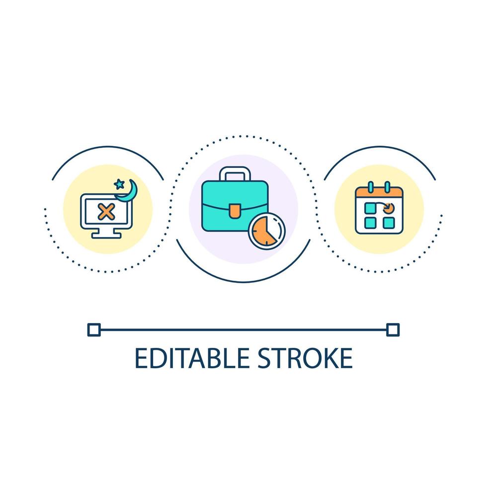 Working overtime loop concept icon. Prevent burnout. Time off. Take break. Job overload. Schedule abstract idea thin line illustration. Isolated outline drawing. Editable stroke vector