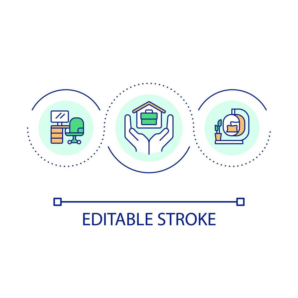 cómodo hogar oficina lazo concepto icono. acogedor lugar de trabajo. trabajo desde hogar beneficio. personal trabajo espacio resumen idea Delgado línea ilustración. aislado contorno dibujo. editable carrera vector