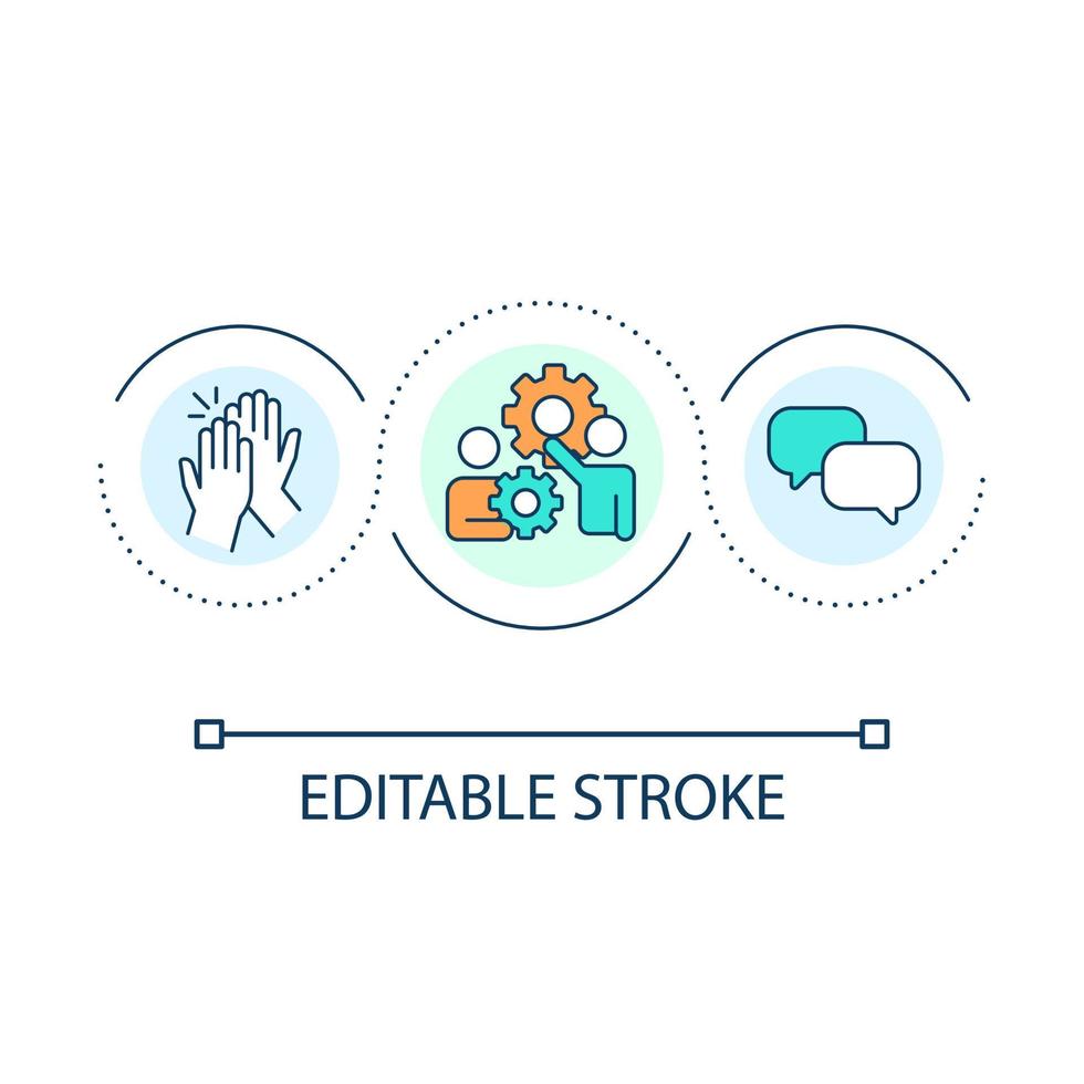 Teamwork loop concept icon. Mutual support. Buddy relationship. Friendship pros. Joint problem solving abstract idea thin line illustration. Isolated outline drawing. Editable stroke vector