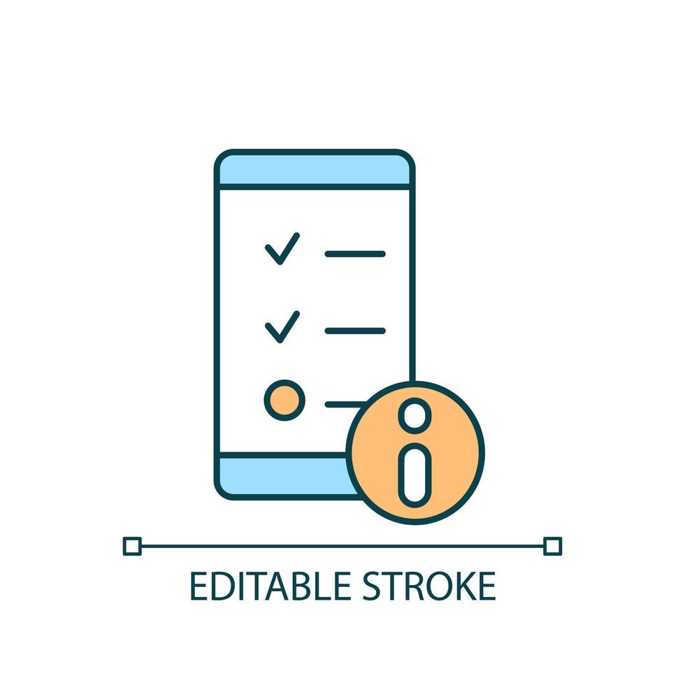 Mobile app information RGB color icon. Privacy policy. Data protection. Account details. Online service. Isolated vector illustration. Simple filled line drawing. Editable stroke