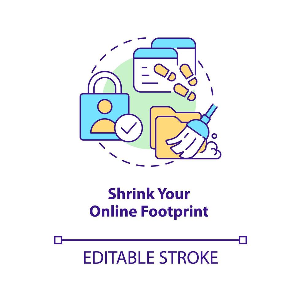 Shrink your online footprint concept icon. Delete internet presence. Digital security abstract idea thin line illustration. Isolated outline drawing. Editable stroke vector