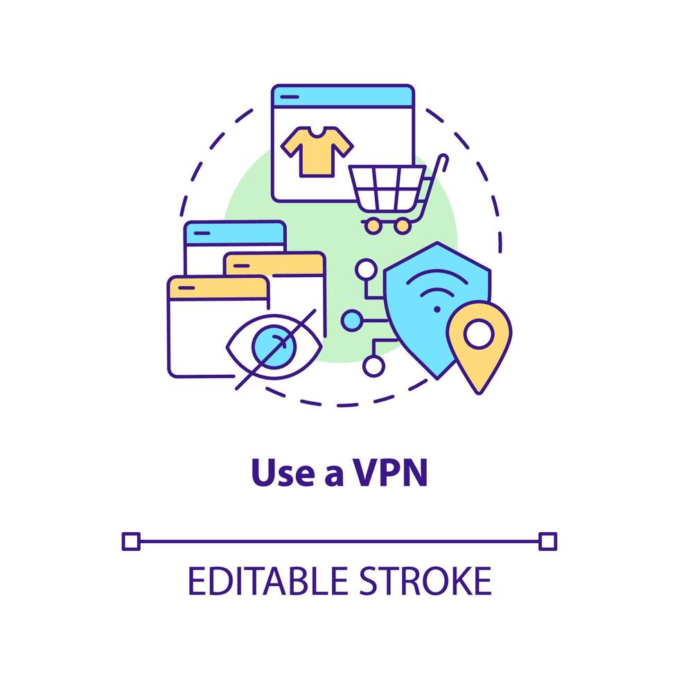 Use VPN concept icon. Safe online activities. Virtual private network. Encryption abstract idea thin line illustration. Isolated outline drawing. Editable stroke vector